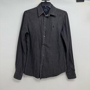 Polo Ralph Lauren Black Denim Button Up Shirt Women's Size 8 Cotton Slim Fit